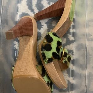 Stuart Weitzman calf hair mules